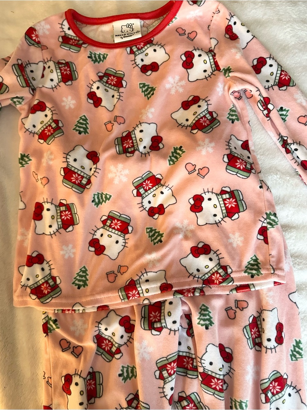 Hello Kitty Pink and Red Holiday Fleece Pajama Set
